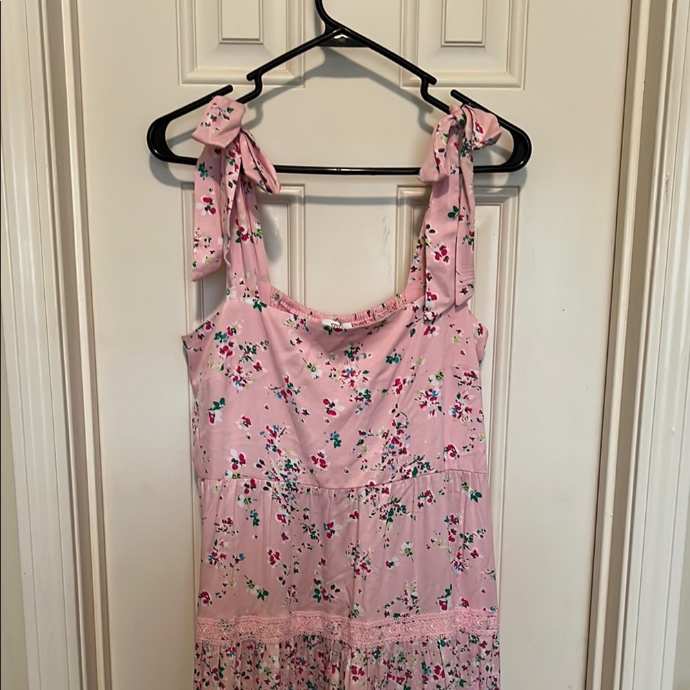 NWT Crown&Ivy Floral Pink Dress with Bow Straps Size L